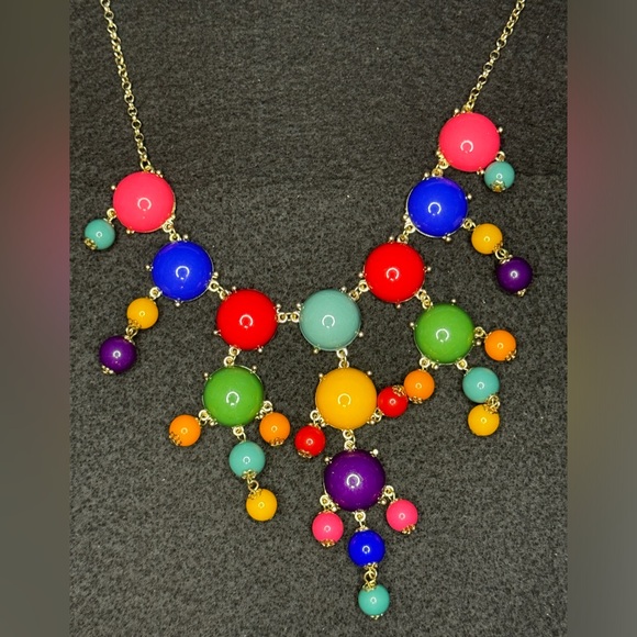Gold-Tone and Multi-Colored Ball Necklace Rainbow 28” - Picture 3 of 3